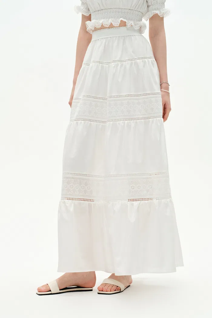 Oluka Openwork Embroidery A-Line Skirt in Silk-Cotton Blend - Image 6