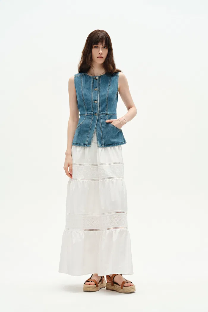 Oluka Openwork Embroidery A-Line Skirt in Silk-Cotton Blend - Image 8