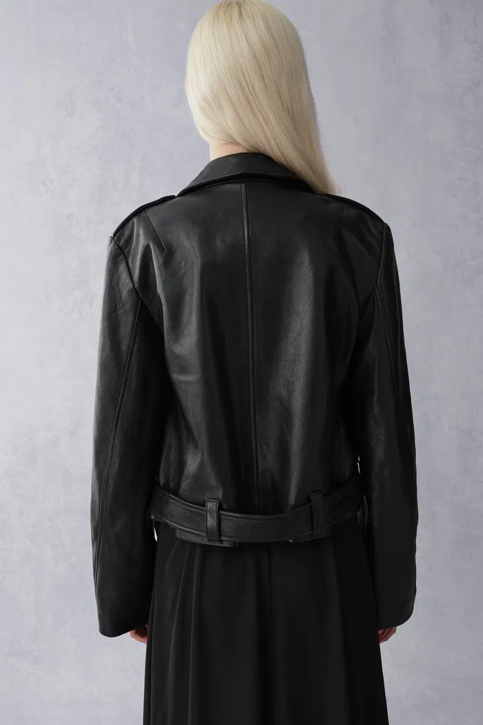 Olympe Slanted Placket Biker Jacket in Sheepskin Leather - Image 6
