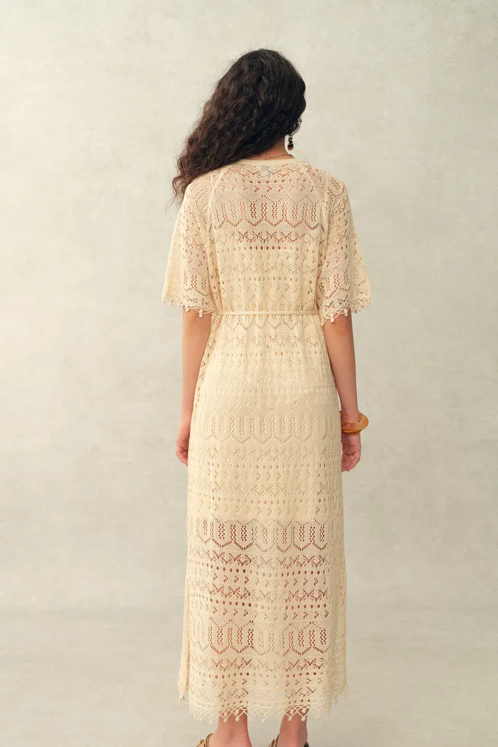 Ondina Handmade Lace Open-Knit Vacation Dress in Linen Blend Crochet - Image 5