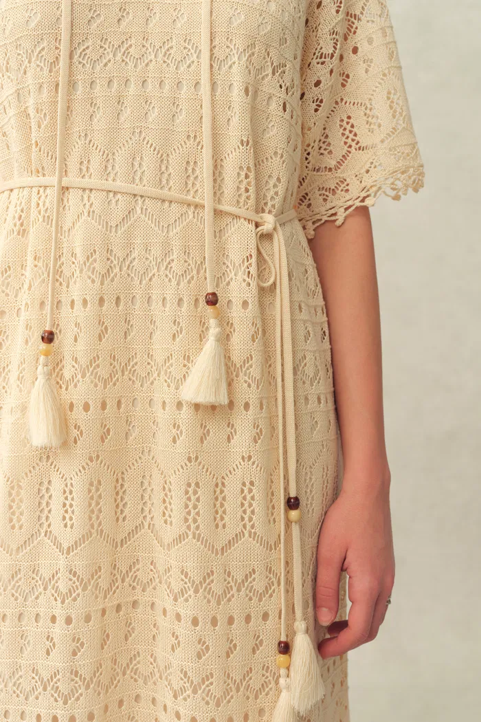 Ondina Handmade Lace Open-Knit Vacation Dress in Linen Blend Crochet - Image 9