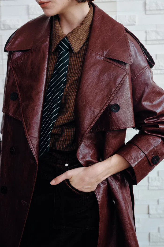 Ostro Trench Style Coat in Waxed Faux Leather - Image 2