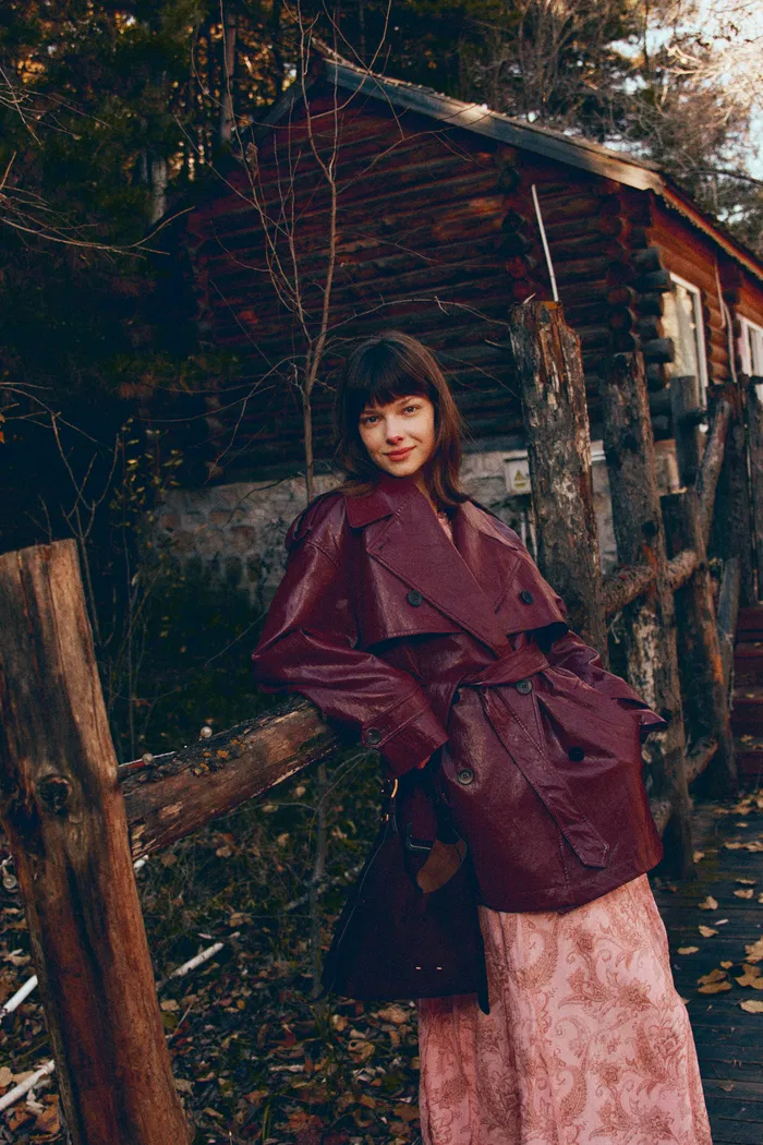 Ostro Trench Style Coat in Waxed Faux Leather - Image 3