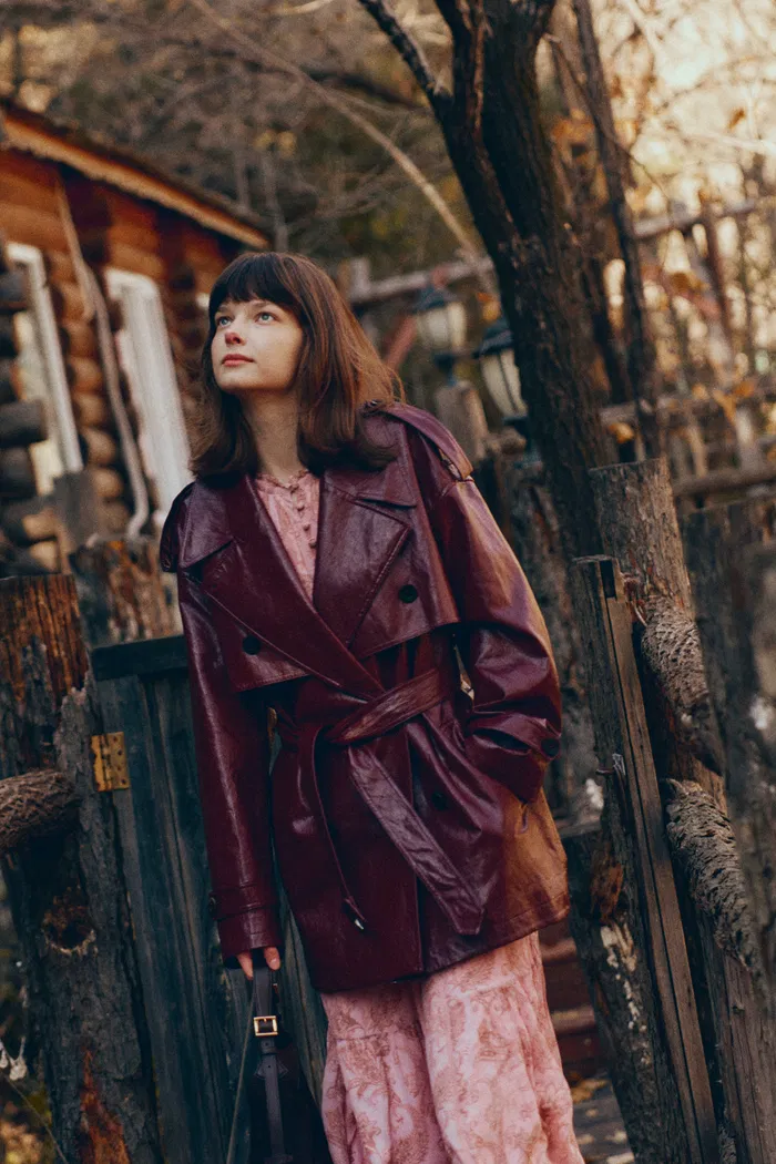 Ostro Trench Style Coat in Waxed Faux Leather - Image 4
