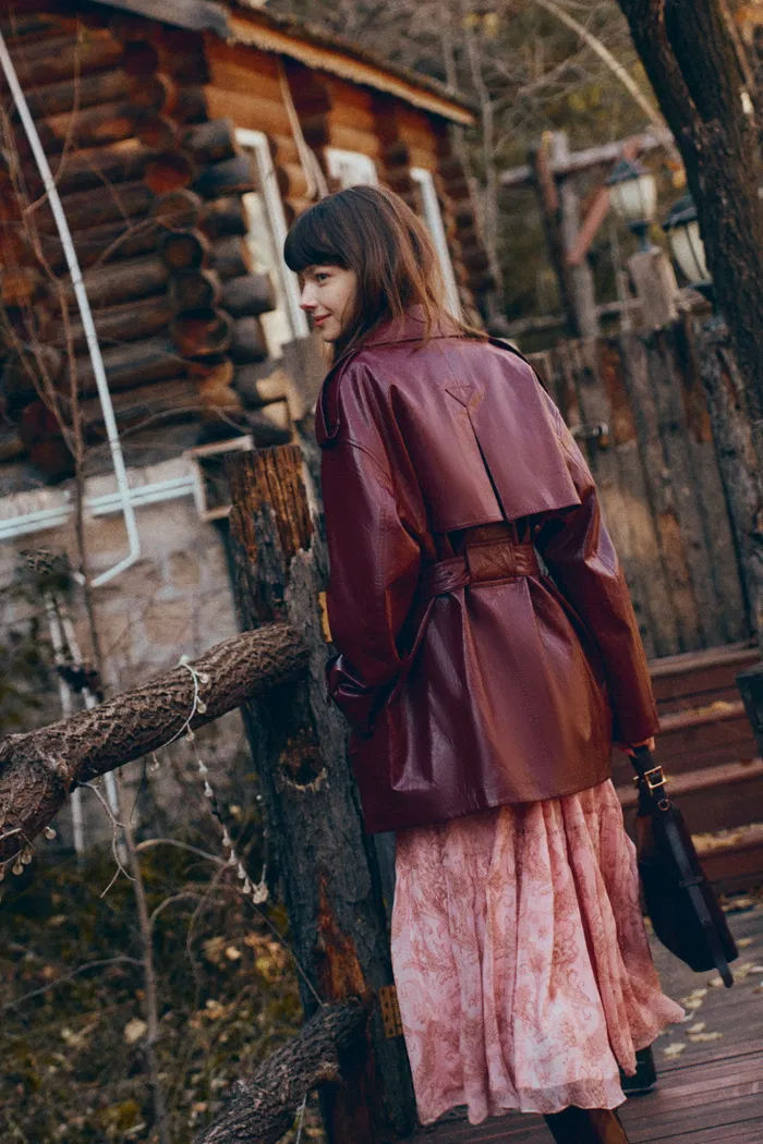 Ostro Trench Style Coat in Waxed Faux Leather - Image 5