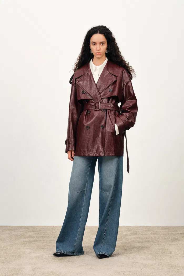 Ostro Trench Style Coat in Waxed Faux Leather - Image 7