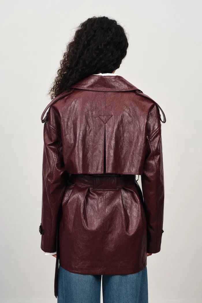 Ostro Trench Style Coat in Waxed Faux Leather - Image 9