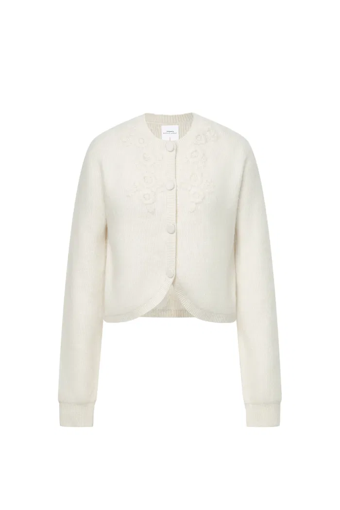 Otelie Hand Embroidered Extended Cardigan in Baby Alpaca-Merino Wool Knit - Image 11
