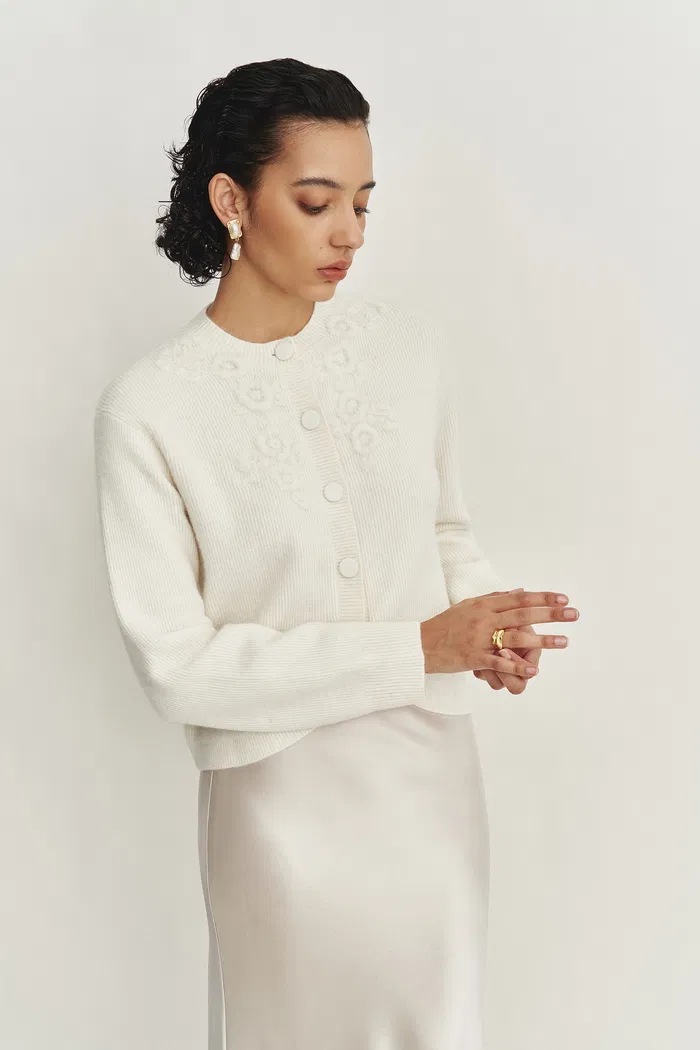 Otelie Hand Embroidered Extended Cardigan in Baby Alpaca-Merino Wool Knit - Image 5