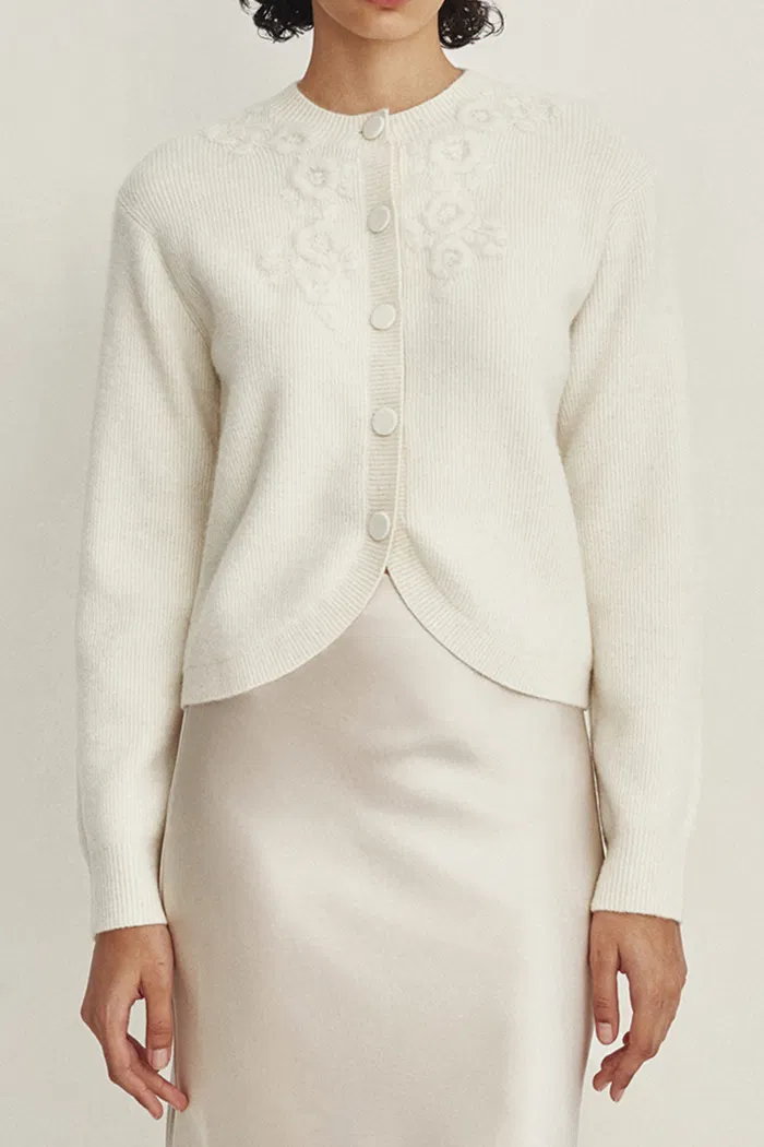 Otelie Hand Embroidered Extended Cardigan in Baby Alpaca-Merino Wool Knit - Image 8