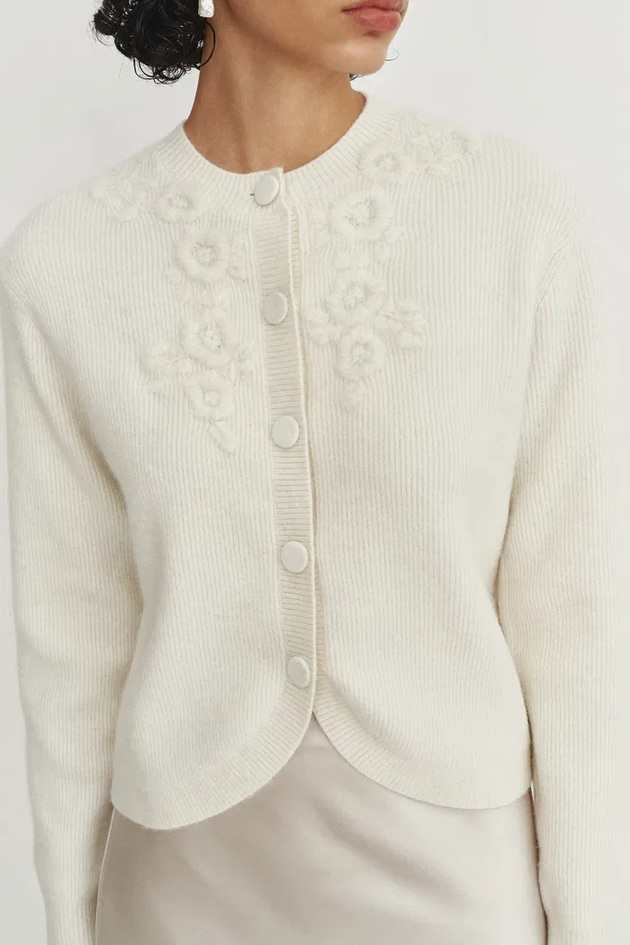 Otelie Hand Embroidered Extended Cardigan in Baby Alpaca-Merino Wool Knit - Image 9