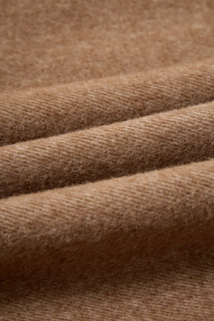 Paletot Inspired Overlock Stitch Hooded Coat in Merino Wool-Camel Hair - Image 10