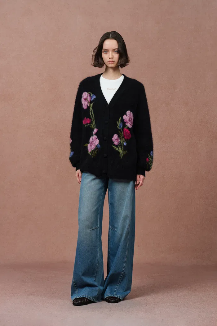 Papaver 3D Floral Embroidered Cardigan in Alpaca Blend Knit - Image 4