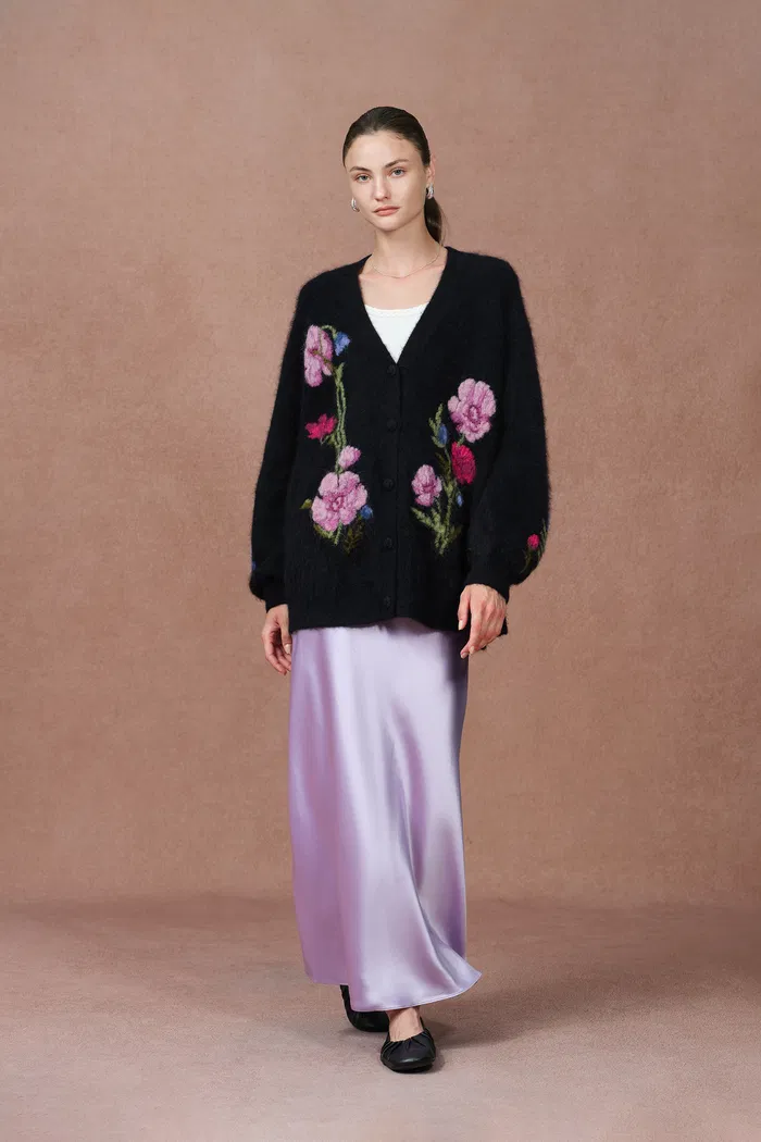 Papaver 3D Floral Embroidered Cardigan in Alpaca Blend Knit - Image 5