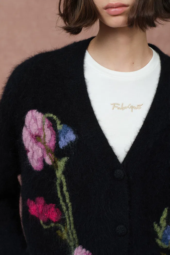 Papaver 3D Floral Embroidered Cardigan in Alpaca Blend Knit - Image 8