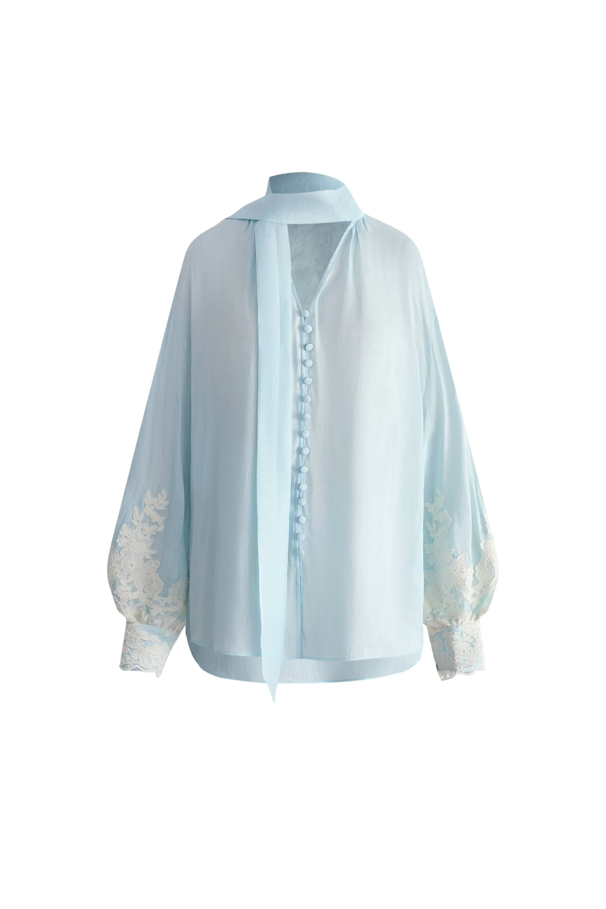 Paz Blue Embroidered Top in Silk-Linen Blend - Image 8