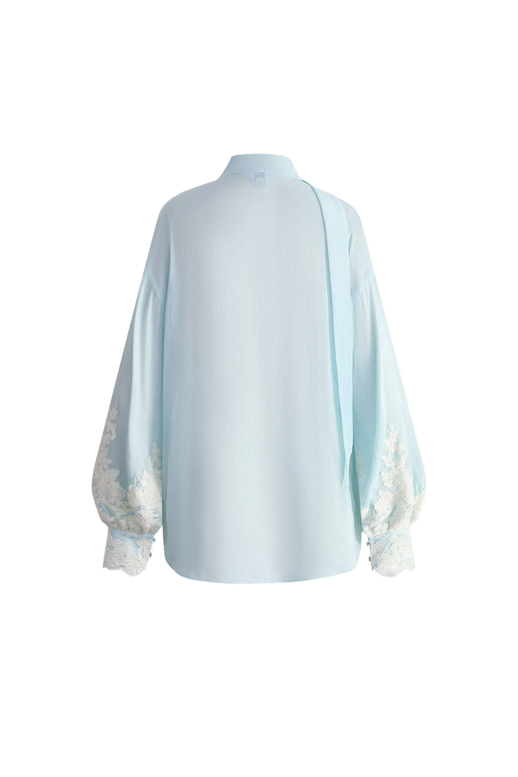 Paz Blue Embroidered Top in Silk-Linen Blend - Image 9