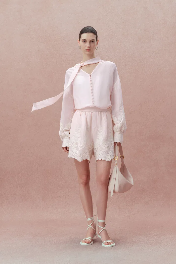Paz Pink Embroidered Blouse in Silk-Linen Blend - Image 4