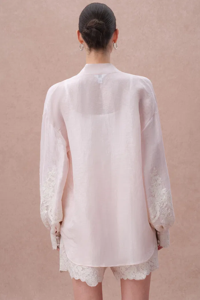 Paz Pink Embroidered Blouse in Silk-Linen Blend - Image 6