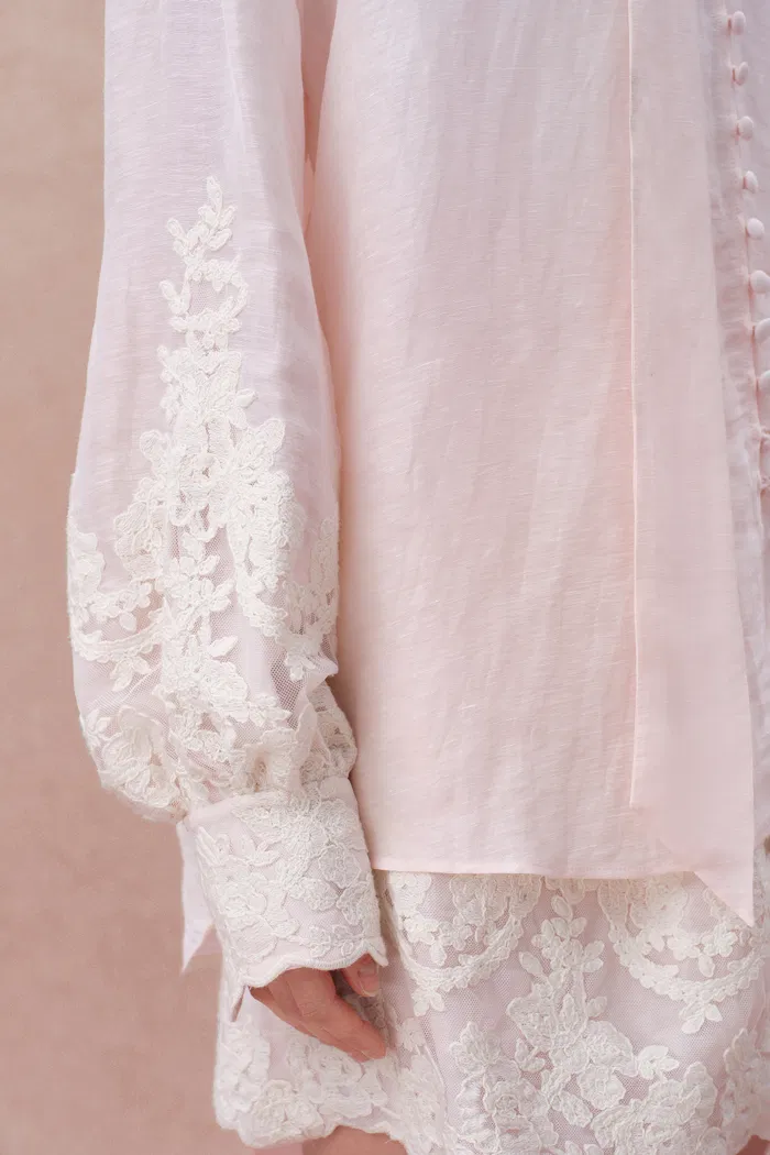 Paz Pink Embroidered Blouse in Silk-Linen Blend - Image 8