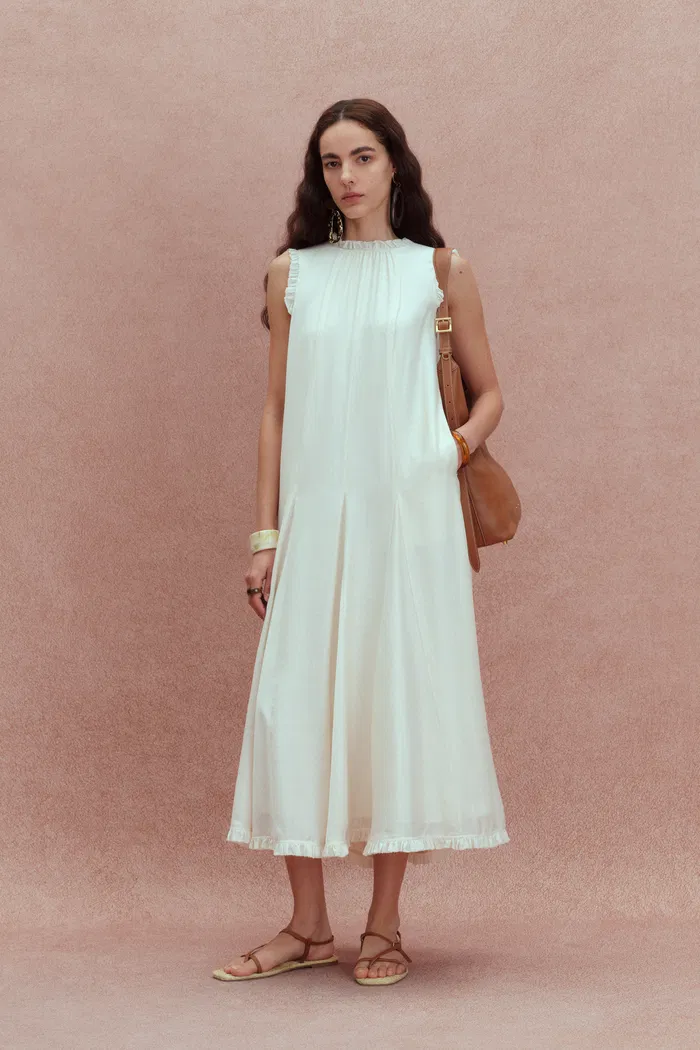 Paz Ruffle Maxi Dress in Acetate-Modal Blend