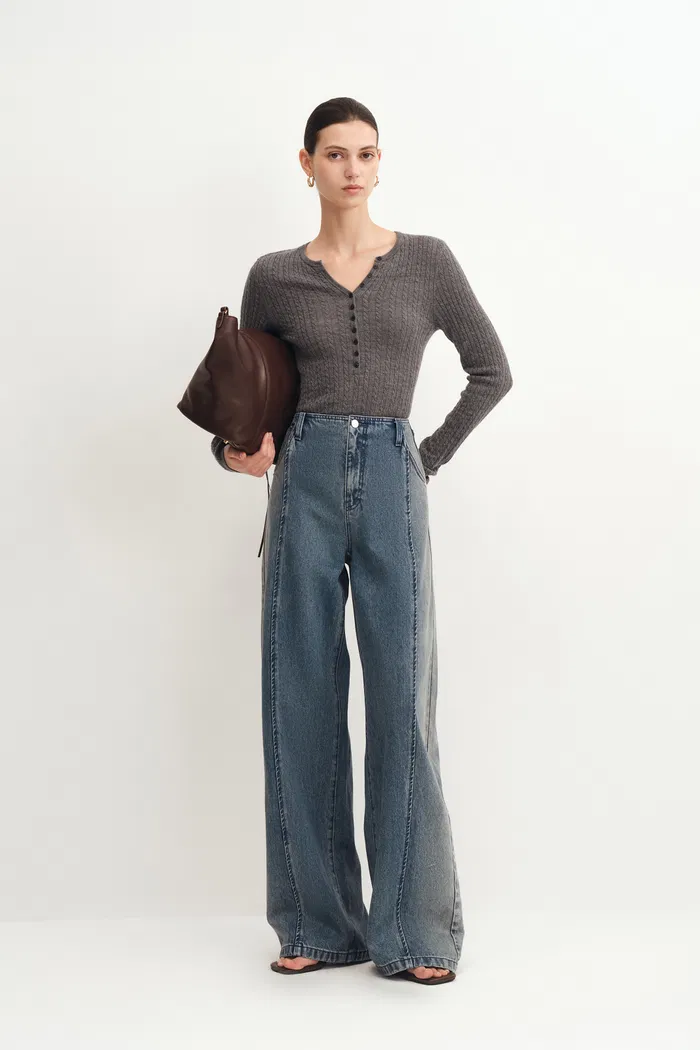 Paz Yellowish Baggy Washed Jeans in Cotton Denim - Image 2