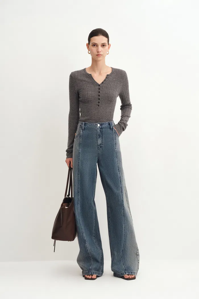 Paz Yellowish Baggy Washed Jeans in Cotton Denim - Image 3