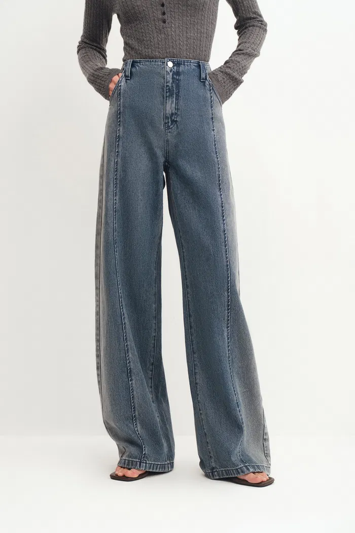 Paz Yellowish Baggy Washed Jeans in Cotton Denim - Image 4