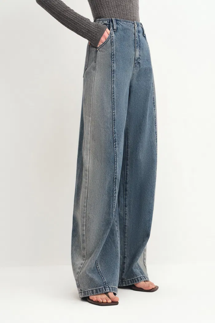 Paz Yellowish Baggy Washed Jeans in Cotton Denim - Image 5