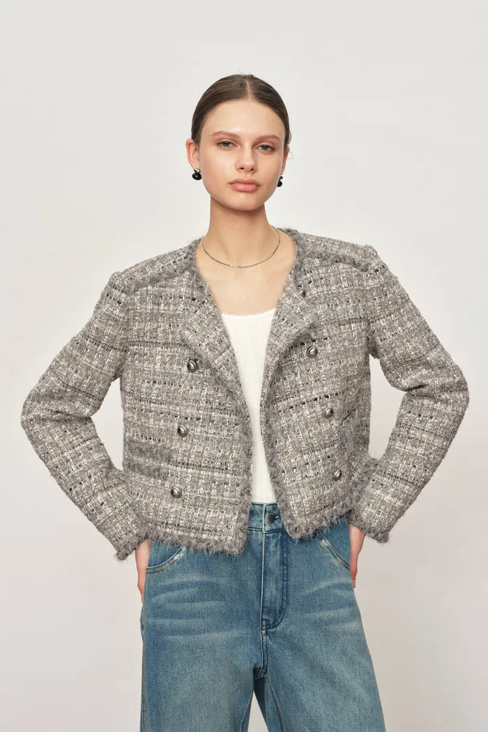 Pensée Double-Breasted Jacket in Lurex Tweed - Image 2