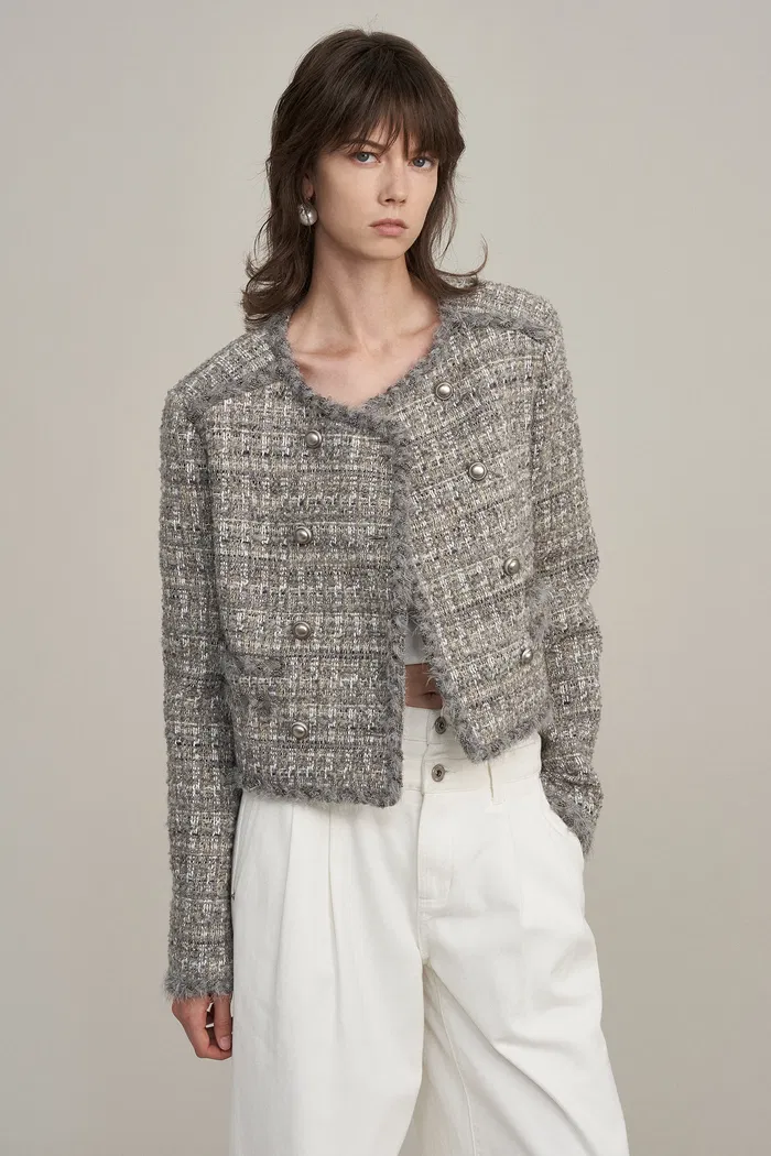 Pensée Double-Breasted Jacket in Lurex Tweed - Image 5