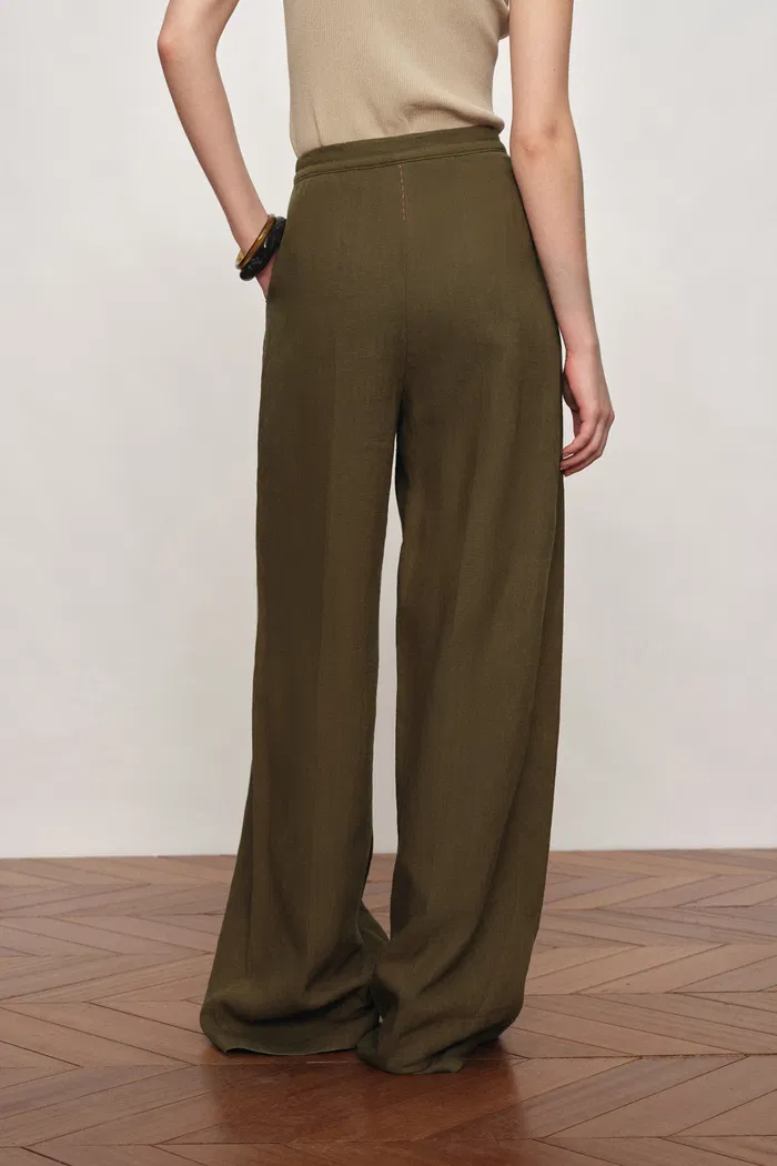 Perla Beaded Drawstring Wide Leg Pants in Hemp - Image 4