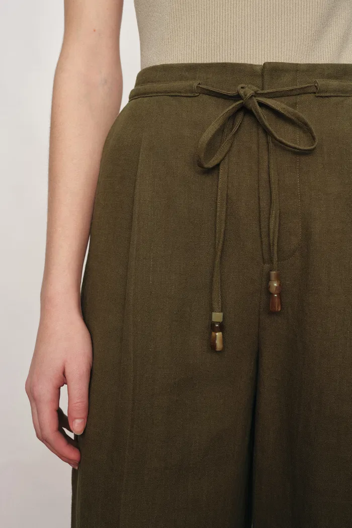 Perla Beaded Drawstring Wide Leg Pants in Hemp - Image 5