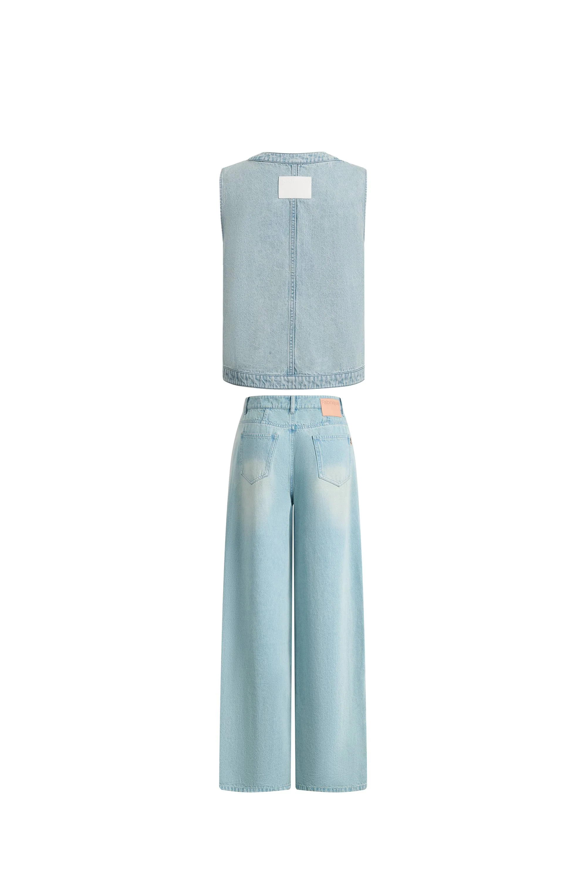 Perla Embossed Flowers Sleeveless Round Neck Top and Jeans Matching Set in Cotton Denim - Image 9