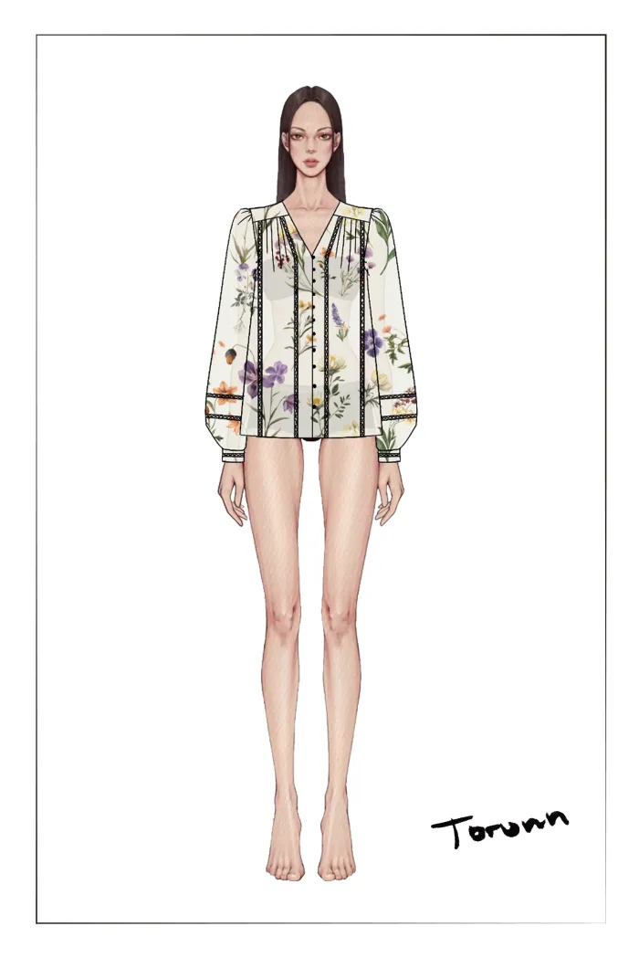 Perla Hand Painted Flora Blouse in Tencel-Ramie - Image 10