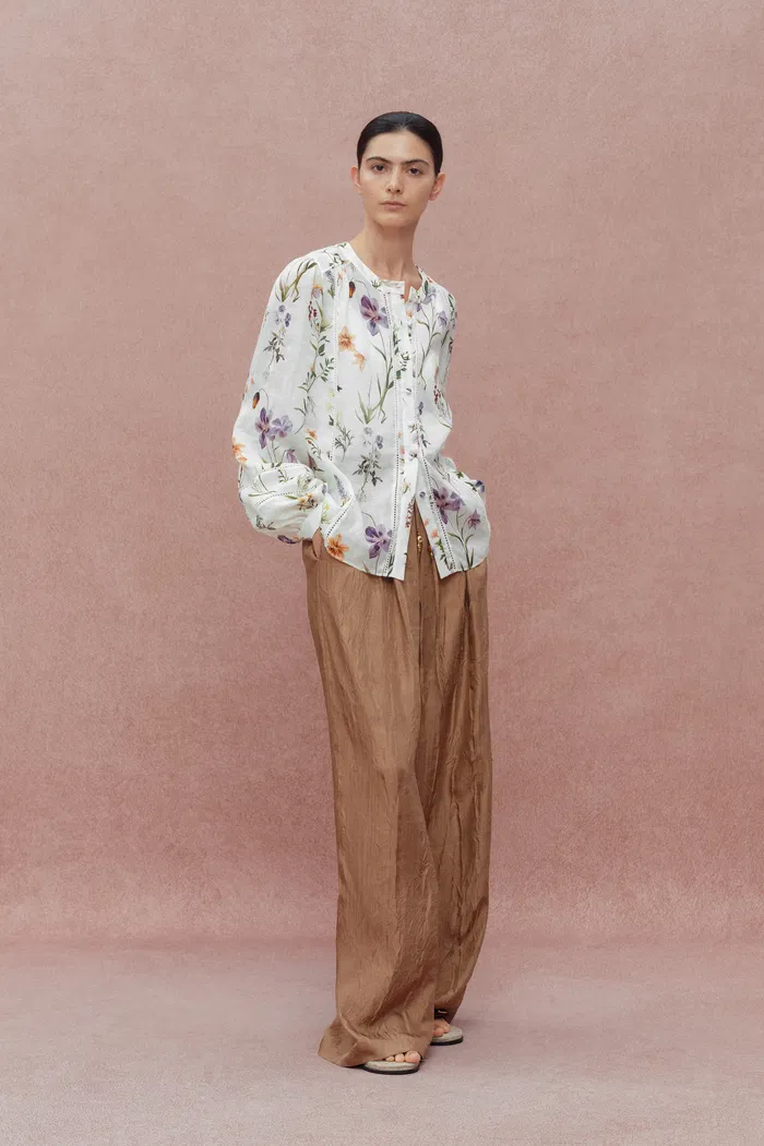 Perla Hand Painted Flora Blouse in Tencel-Ramie - Image 3