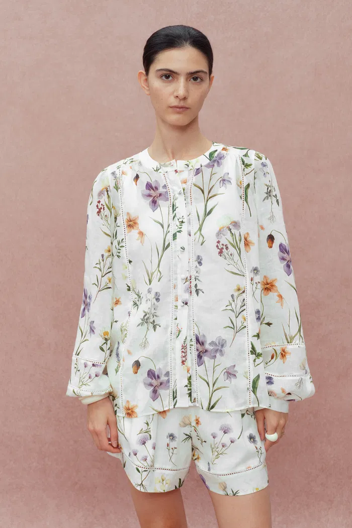 Perla Hand Painted Flora Blouse in Tencel-Ramie - Image 5