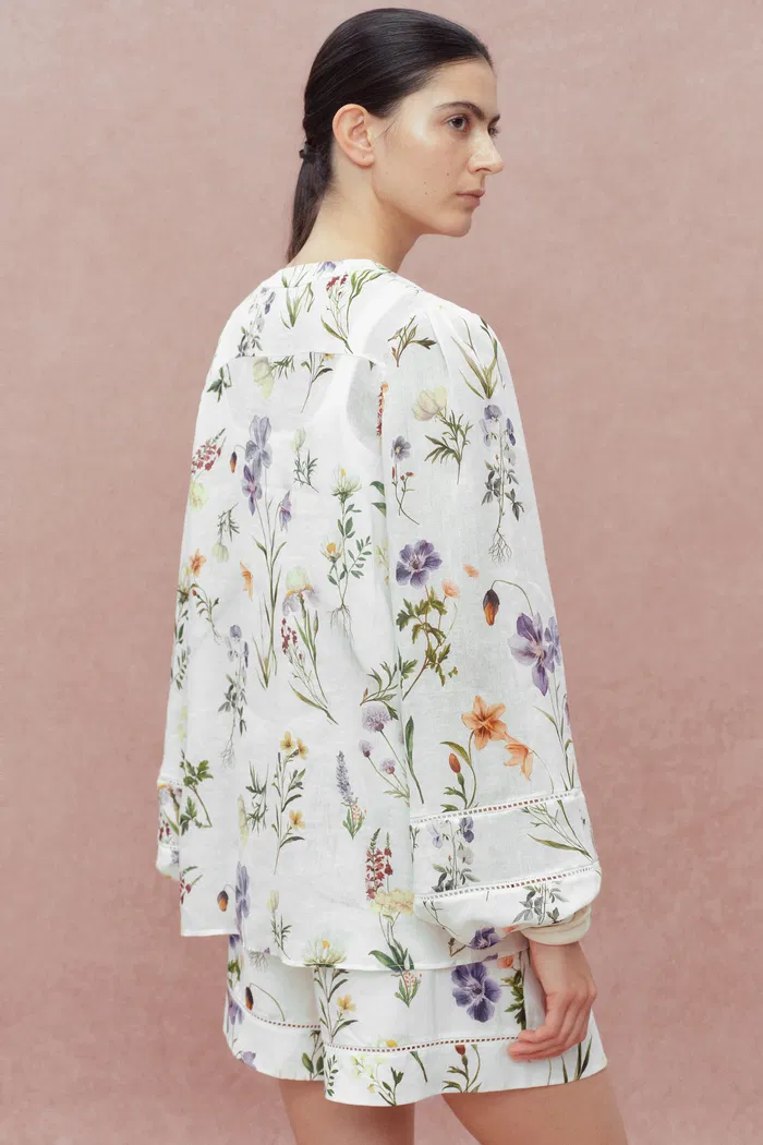 Perla Hand Painted Flora Blouse in Tencel-Ramie - Image 7