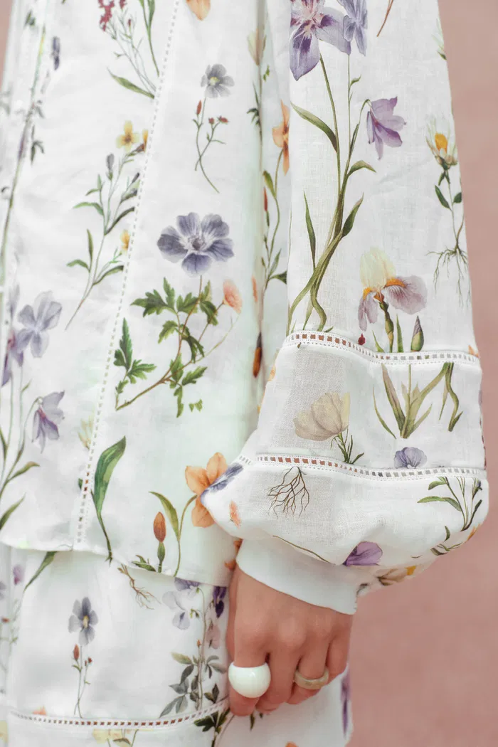 Perla Hand Painted Flora Blouse in Tencel-Ramie - Image 8