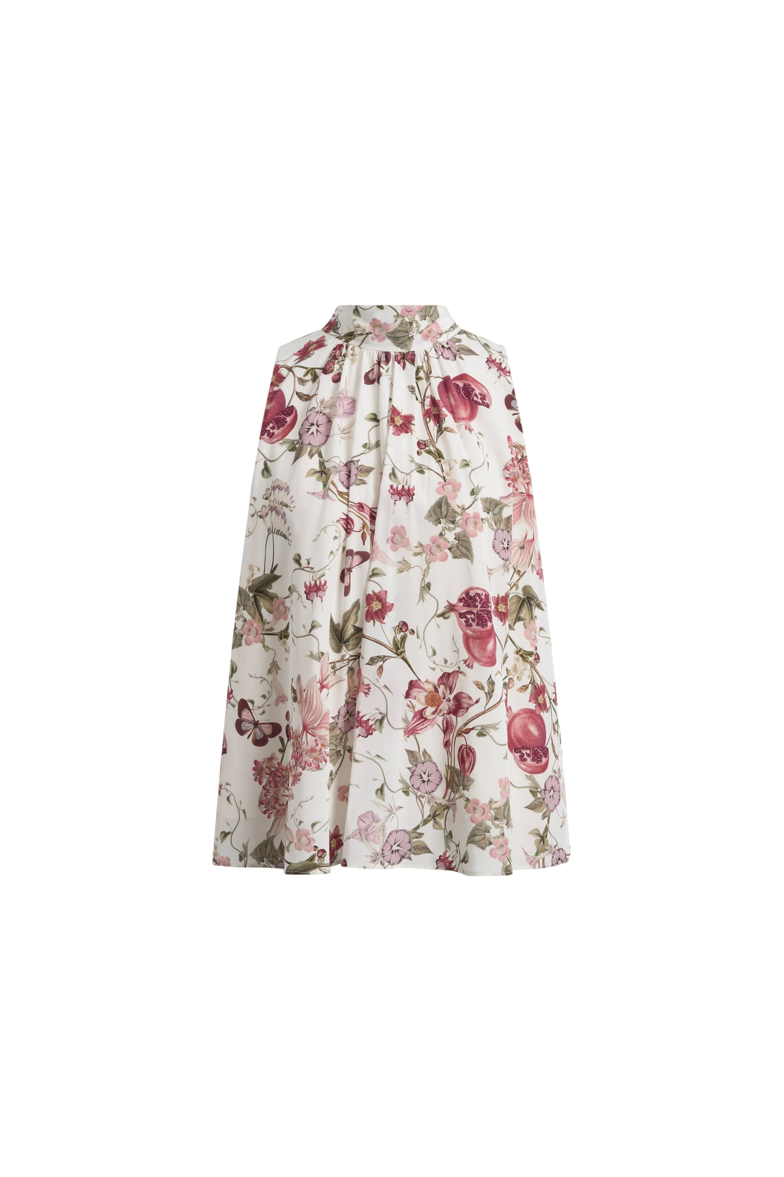 Pernilla Pomegranate Floral Print Tie Neck Blouse in Stretch Silk Double Crepe - Image 6
