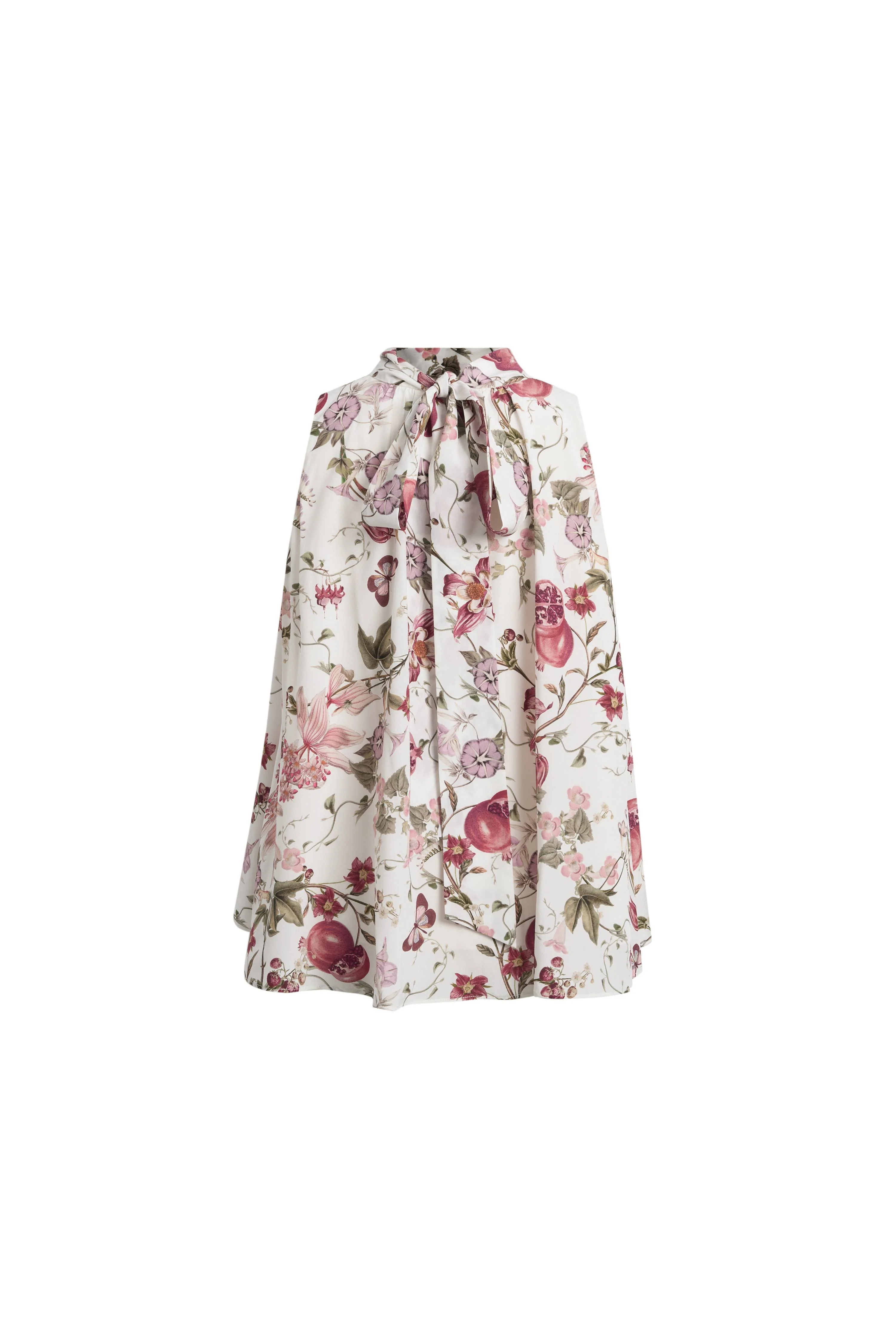Pernilla Pomegranate Floral Print Tie Neck Blouse in Stretch Silk Double Crepe - Image 7