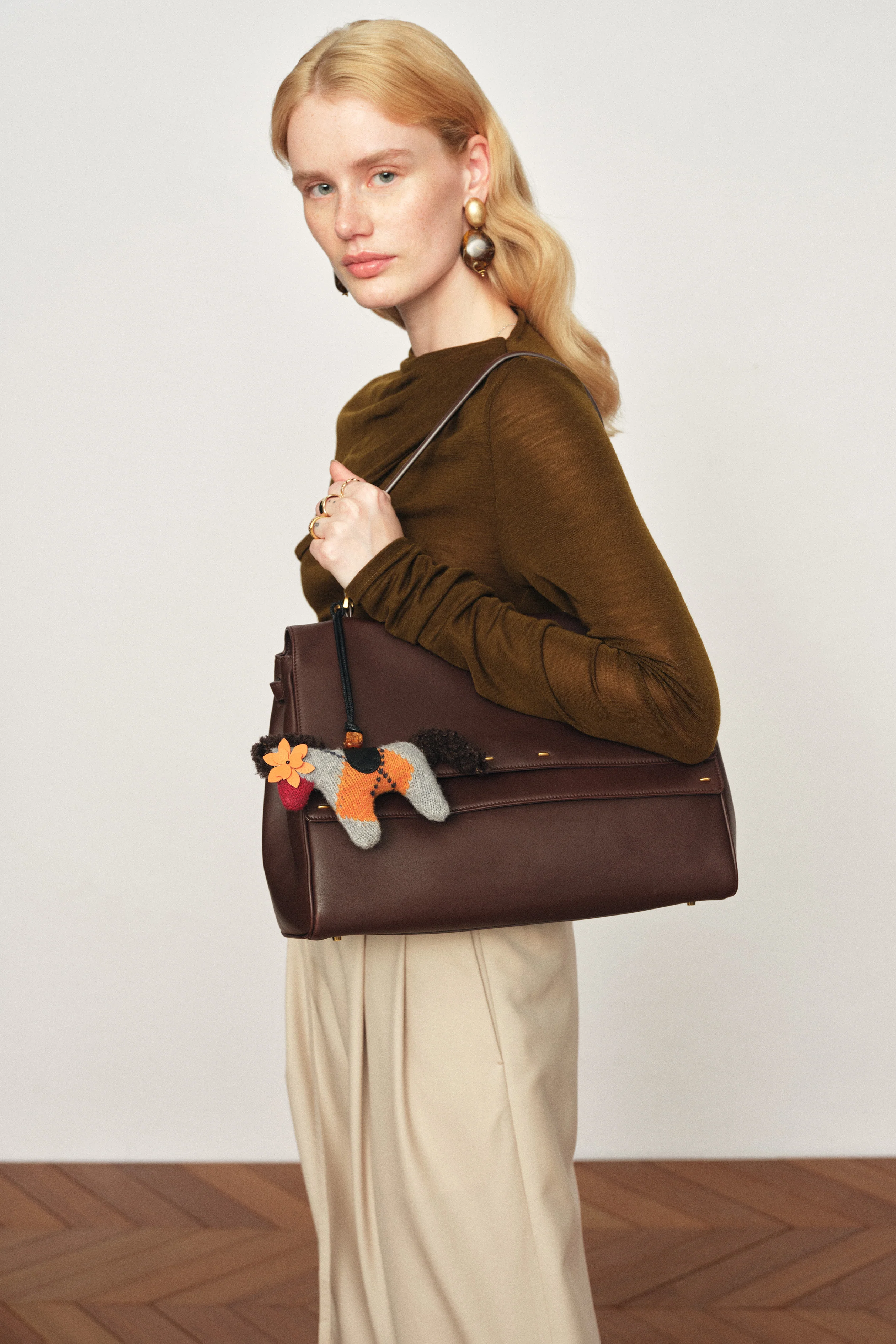 Phillipa Knit Gingham Flower Eye Pony Bag Charm - Image 4