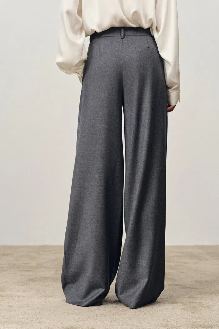 Phoebe Front V Shaped Trousers in Fine Wool Silk Blend Suiting - Image 5
