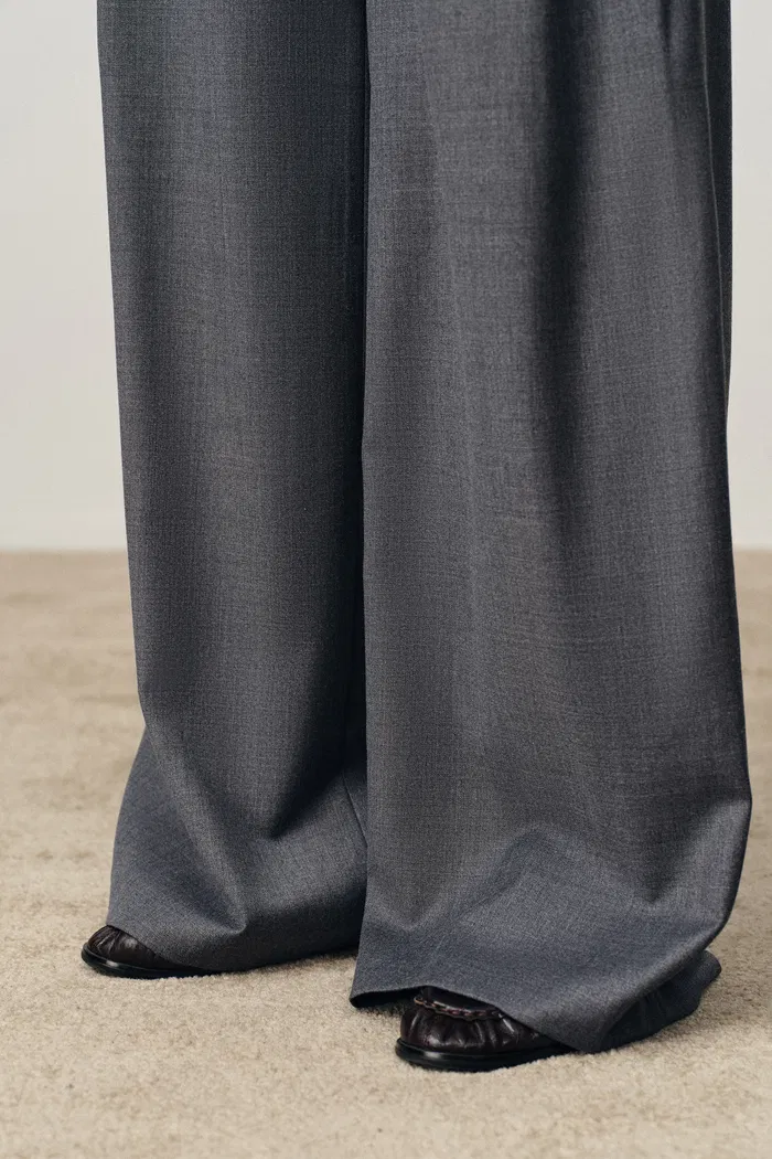 Phoebe Front V Shaped Trousers in Fine Wool Silk Blend Suiting - Image 7