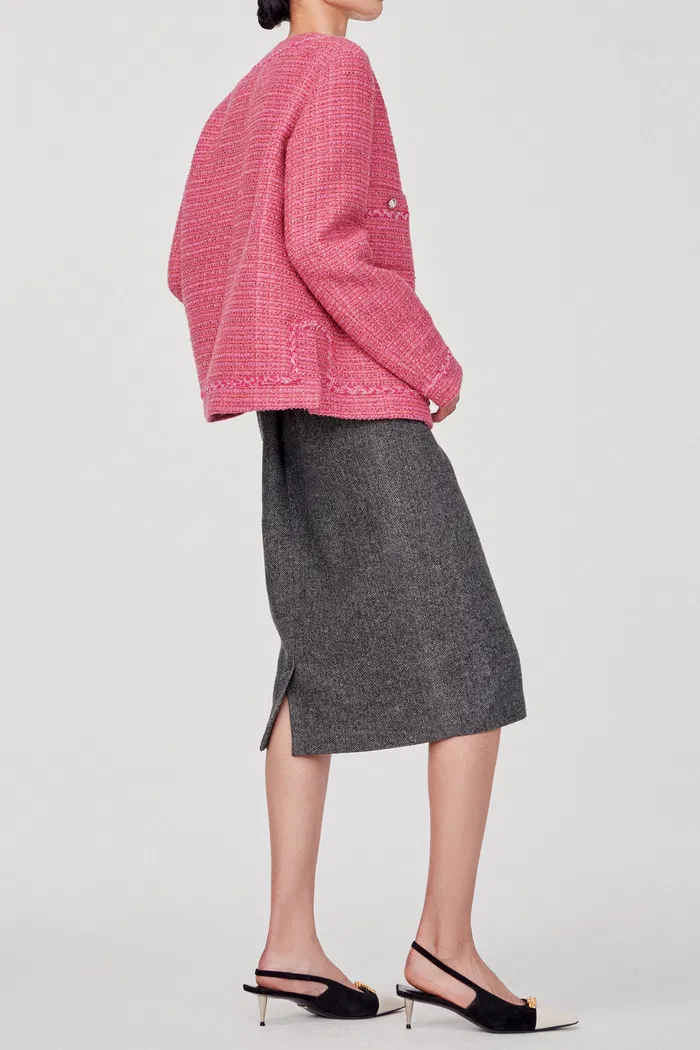 Pissaro Barbie Pink Jacket in Tweed - Image 3