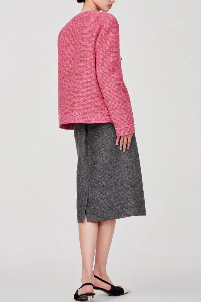 Pissaro Barbie Pink Jacket in Tweed - Image 4