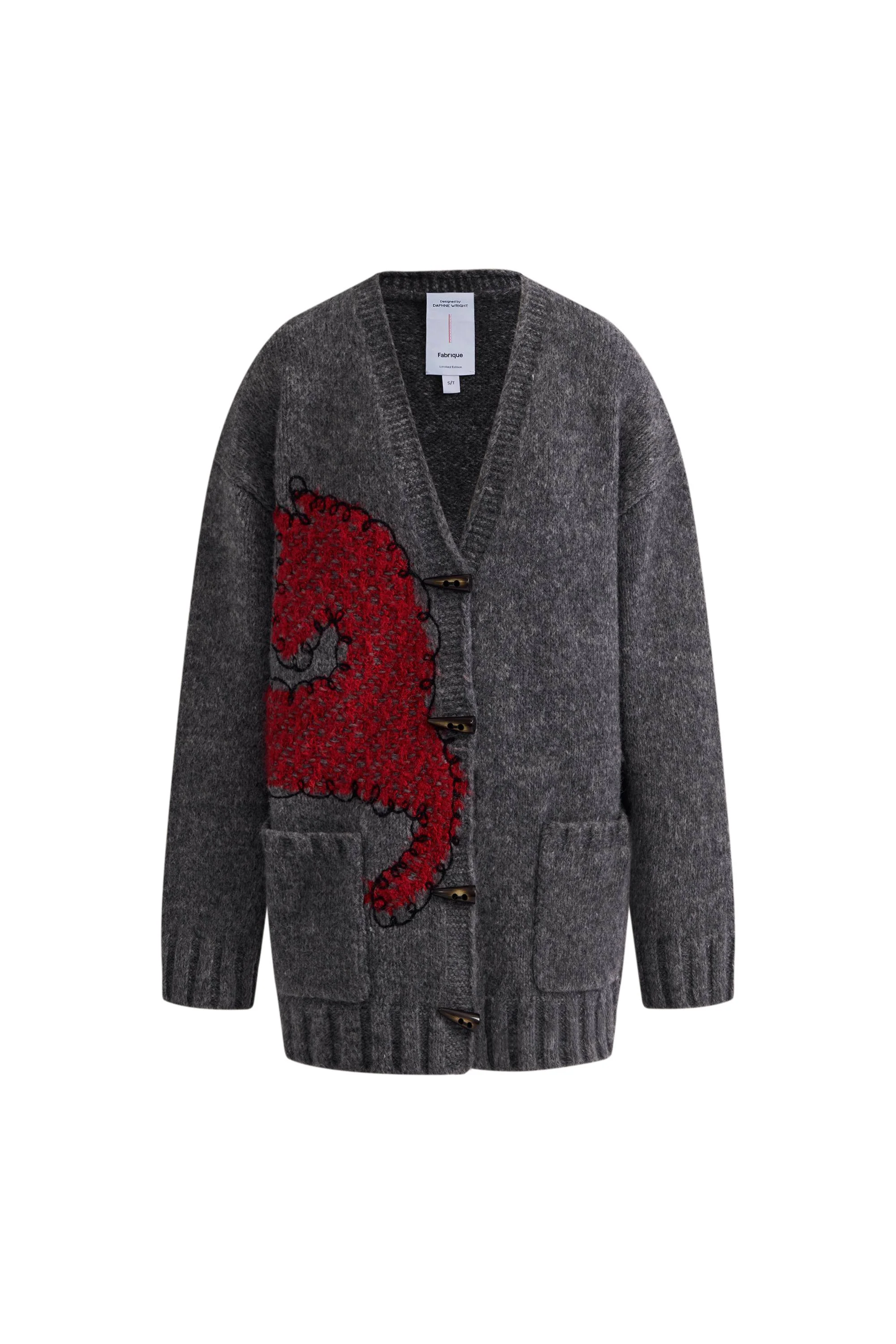 Polly V Neck Pony Motif Cardigan in Alpaca Blend Knit - Image 9