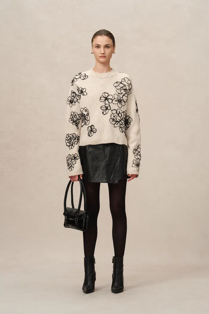 Poppy Embroidered Sweater in Chunky Wool Knit - Image 4