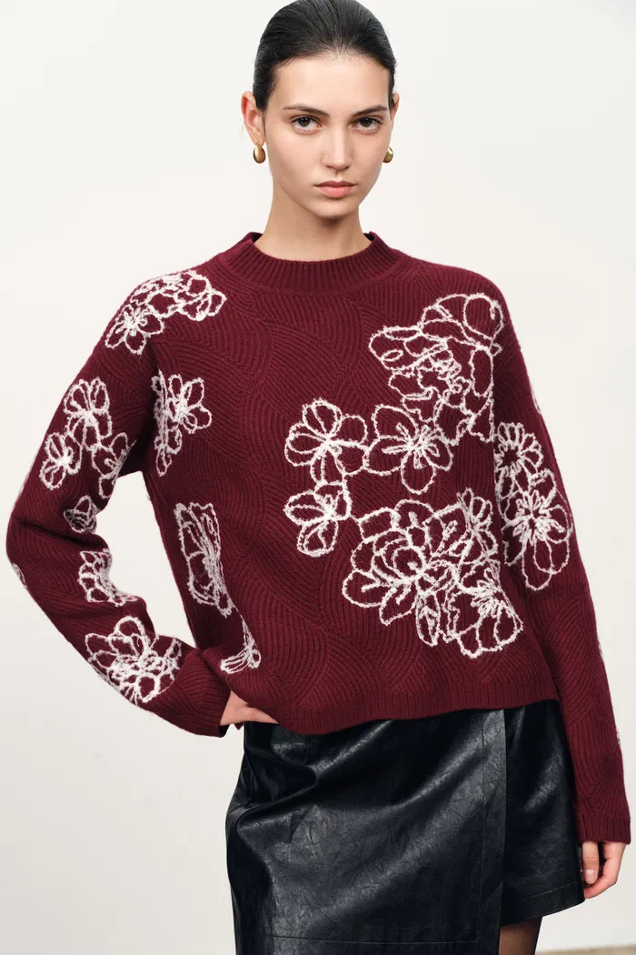 Poppy Flora Embroidery Sweater in Merino Wool Knit - Image 2