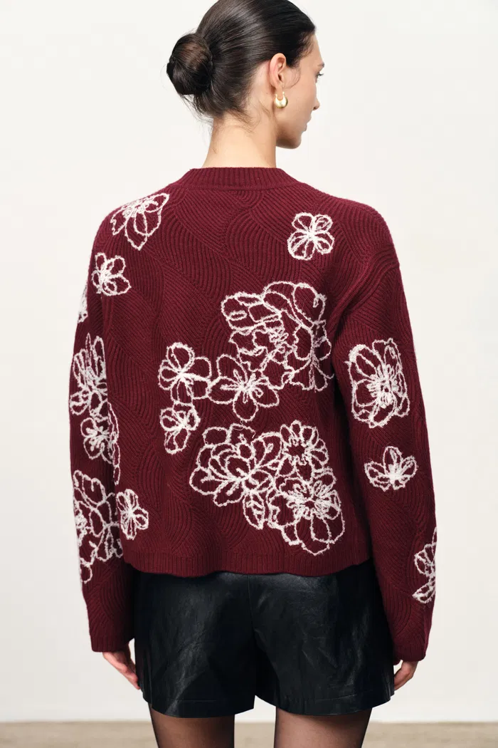 Poppy Flora Embroidery Sweater in Merino Wool Knit - Image 4